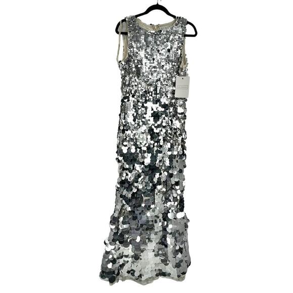 Mac Duggal Embellished Disc Sequin Sleeveless Gown Dress Silver Size 2 NWT - Picture 5 of 12